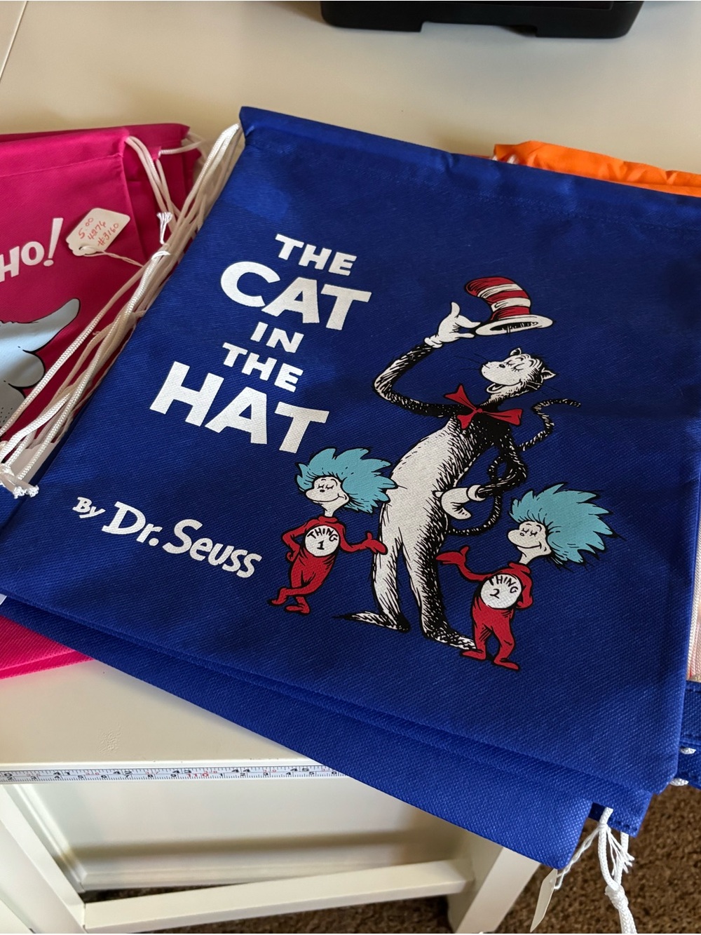 Set of 12… Dr . Seuss string backpacks.
Great for classroom or library.